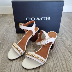 Coach white gold chain heel sandal with charm